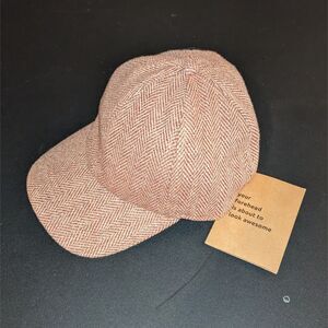 Storied Hats Crimson Tan Herringbone Wool Cap Sustainable NWT